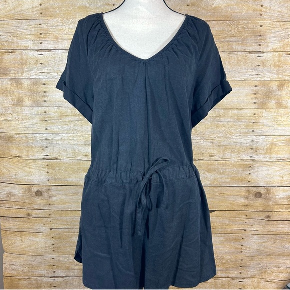 Universal Thread Black Linen Blend Romper Size XS Pockets V Neck Tie Waist - Picture 5 of 13